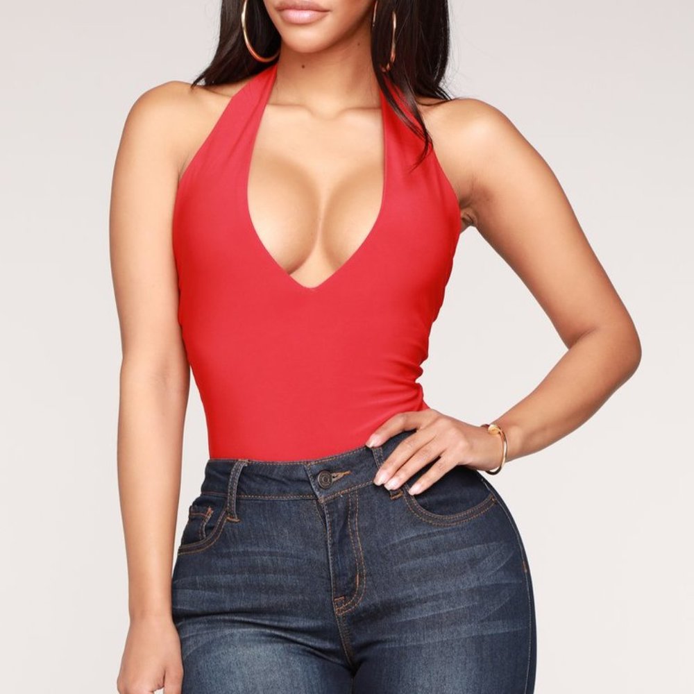 Red Plunge Bodysuit - Picture 2 of 3